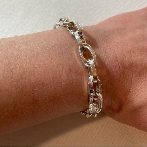 OVAL LINK TOGGLE CLASP BRACELET STERLING SILVER 925 29.5 grams - Picture 3 of 6